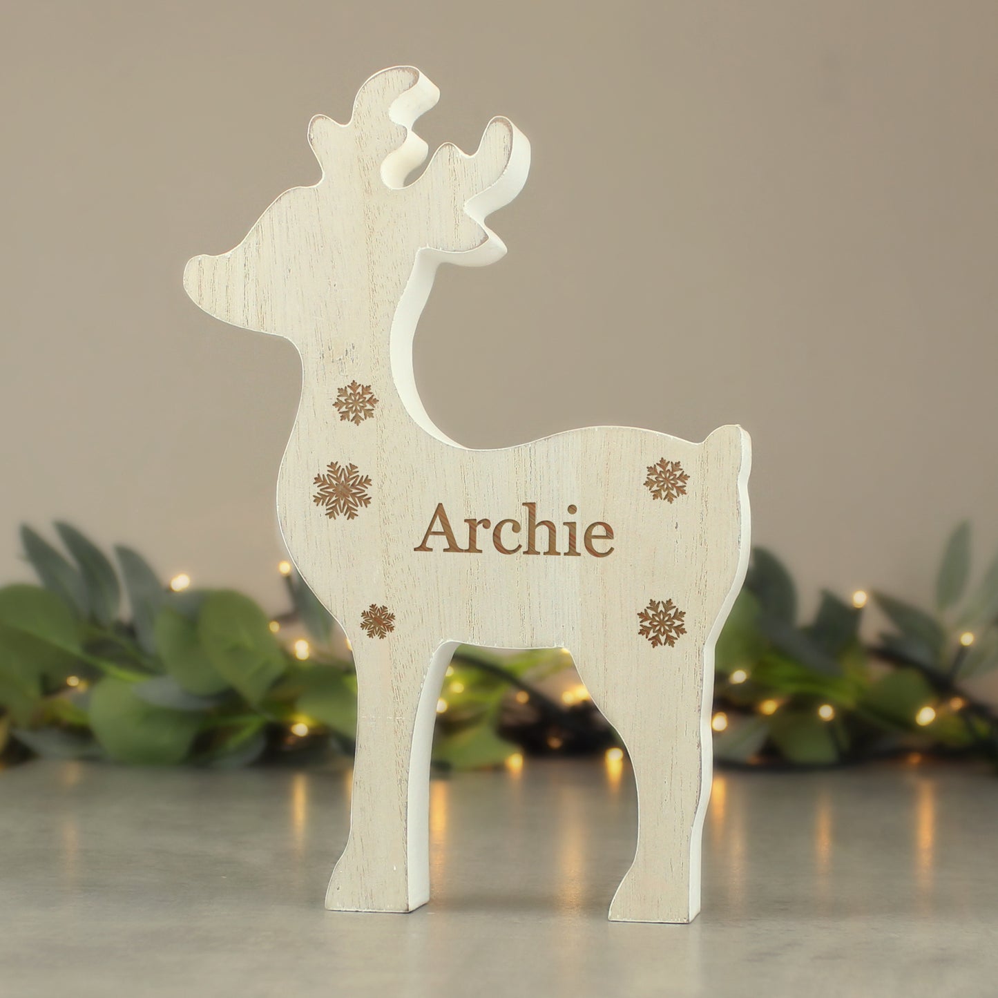 Personalised Any Name Rustic Wooden Reindeer Decoration