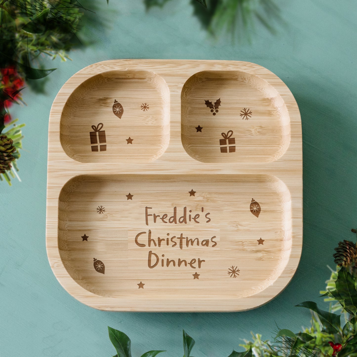 Personalised Christmas Dinner Bamboo Suction Plate & Spoon