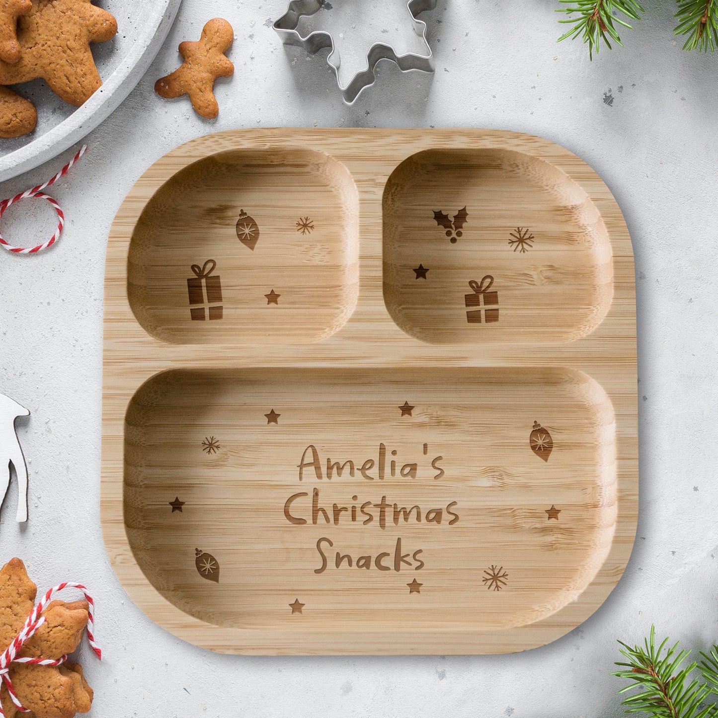 Personalised Christmas Dinner Bamboo Suction Plate & Spoon