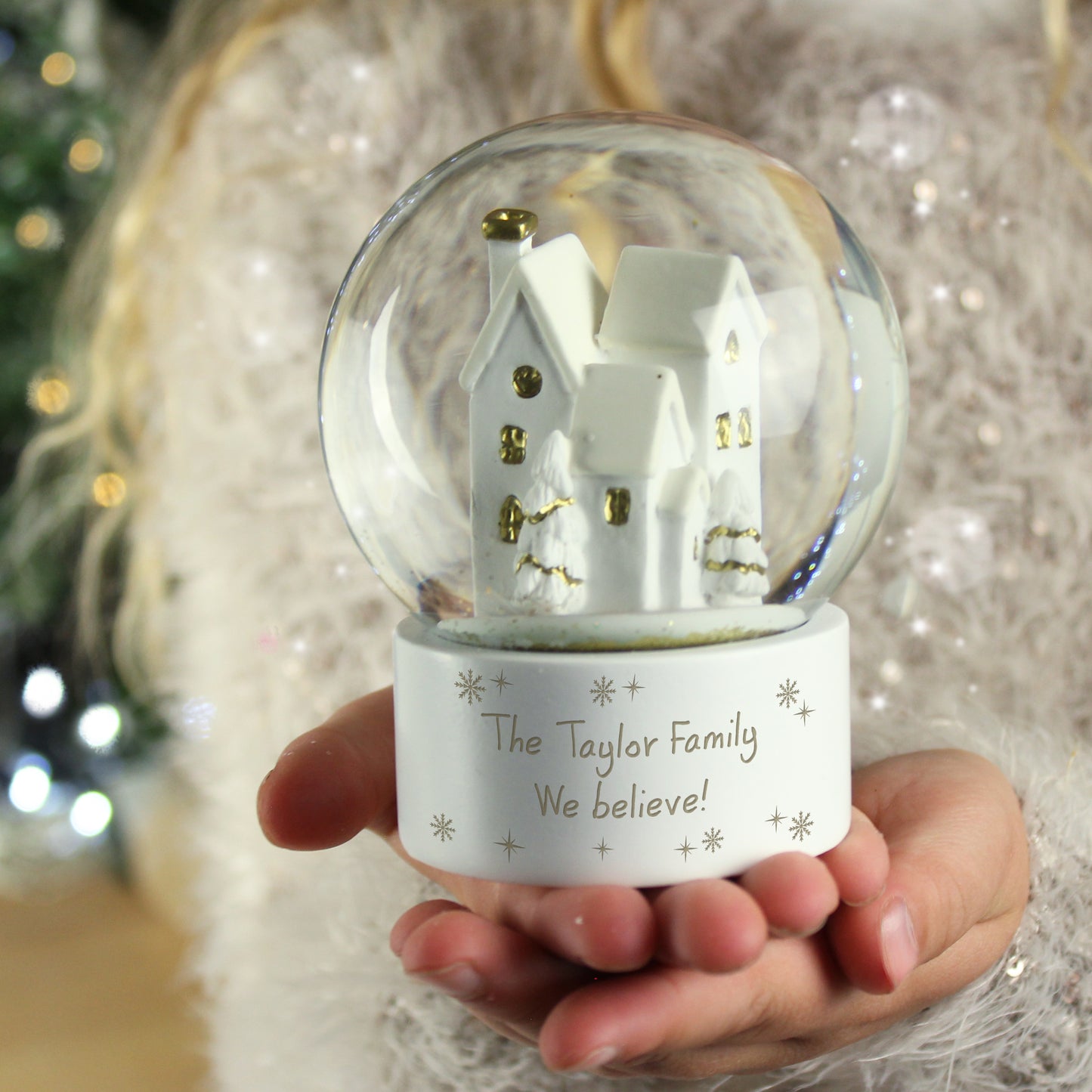 Personalised Message Village Glitter Snow Globe