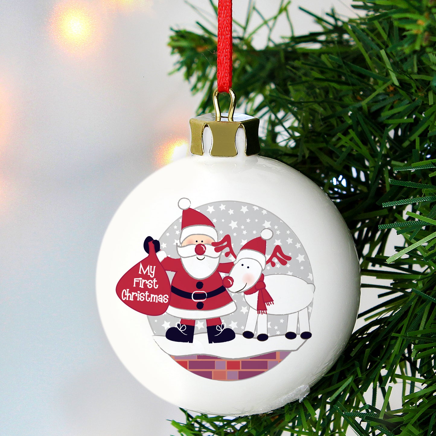 Personalised Rooftop Santa First Christmas Bauble