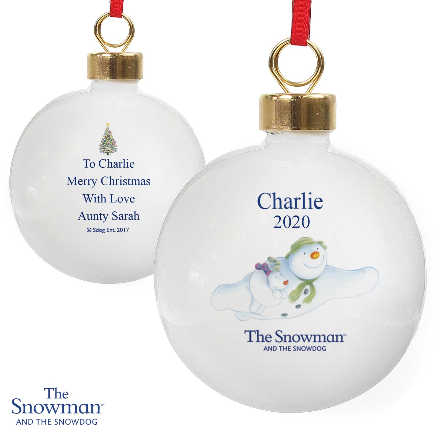 Personalised The Snowman and the Snowdog Flying Bauble