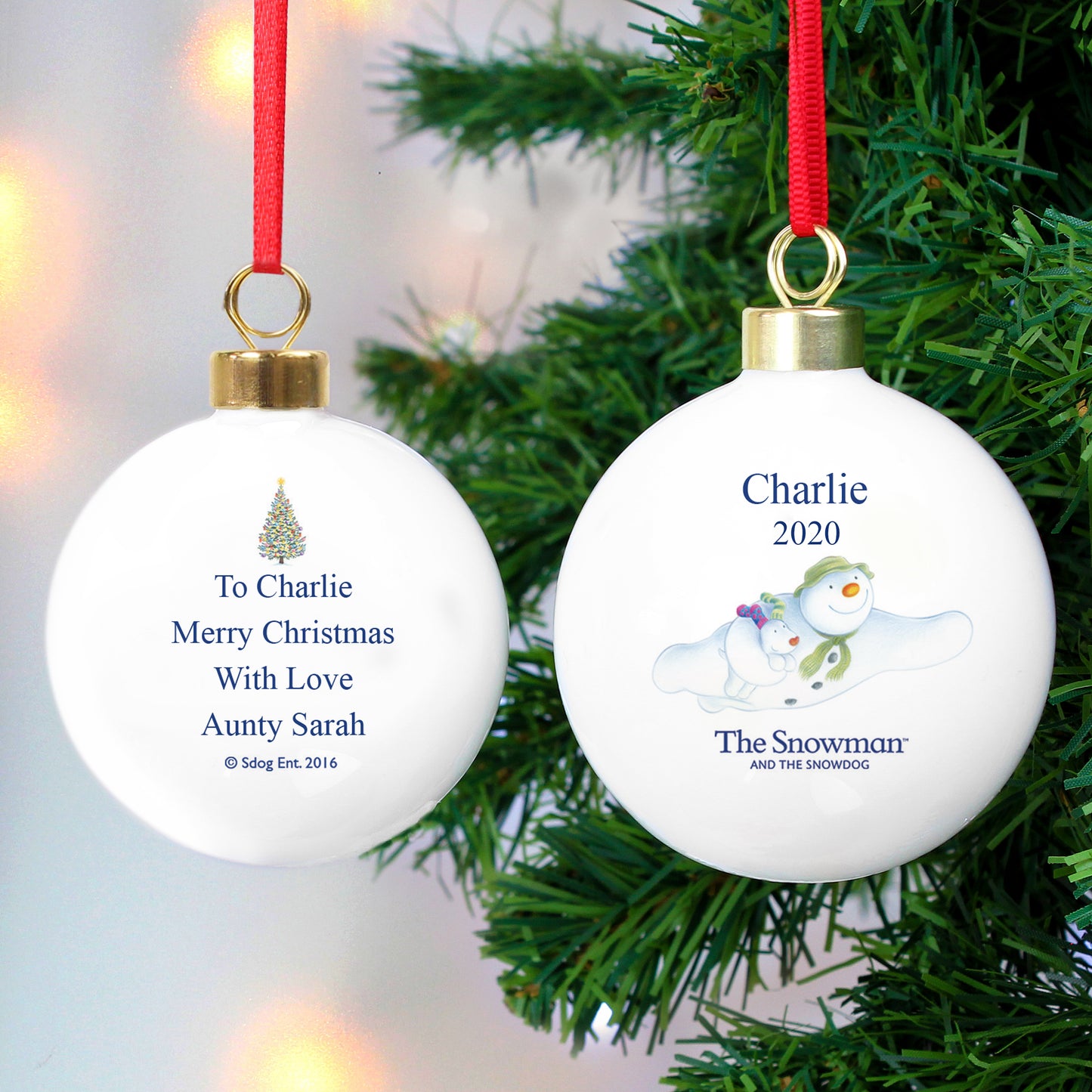 Personalised The Snowman and the Snowdog Flying Bauble