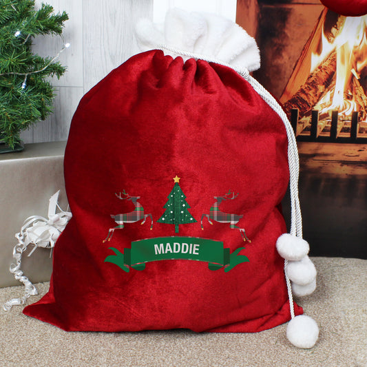 Personalised Nordic Christmas Luxury Pom Pom Red Sack