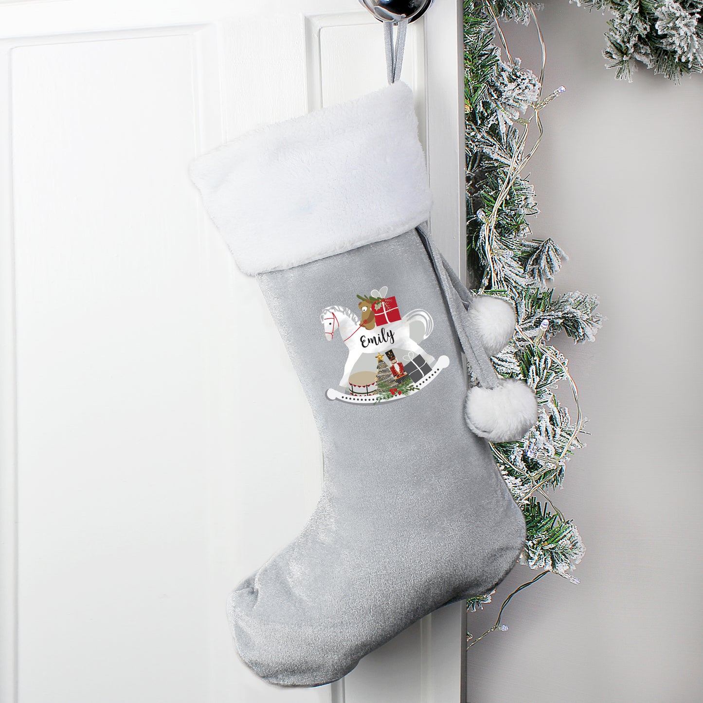 Personalised Rocking Horse Luxury Silver Grey Stocking