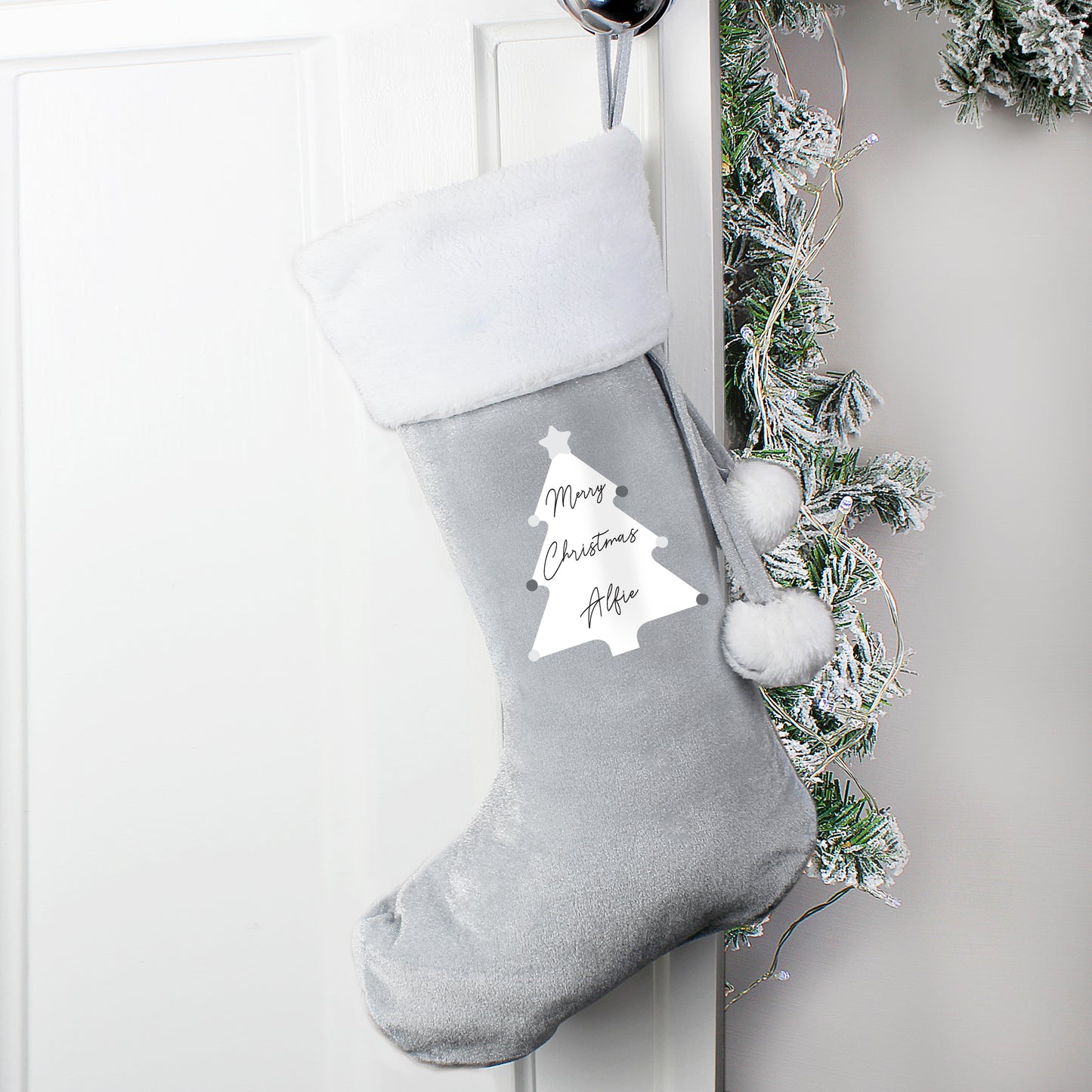 Personalised Christmas Tree Luxury Silver Grey Stocking