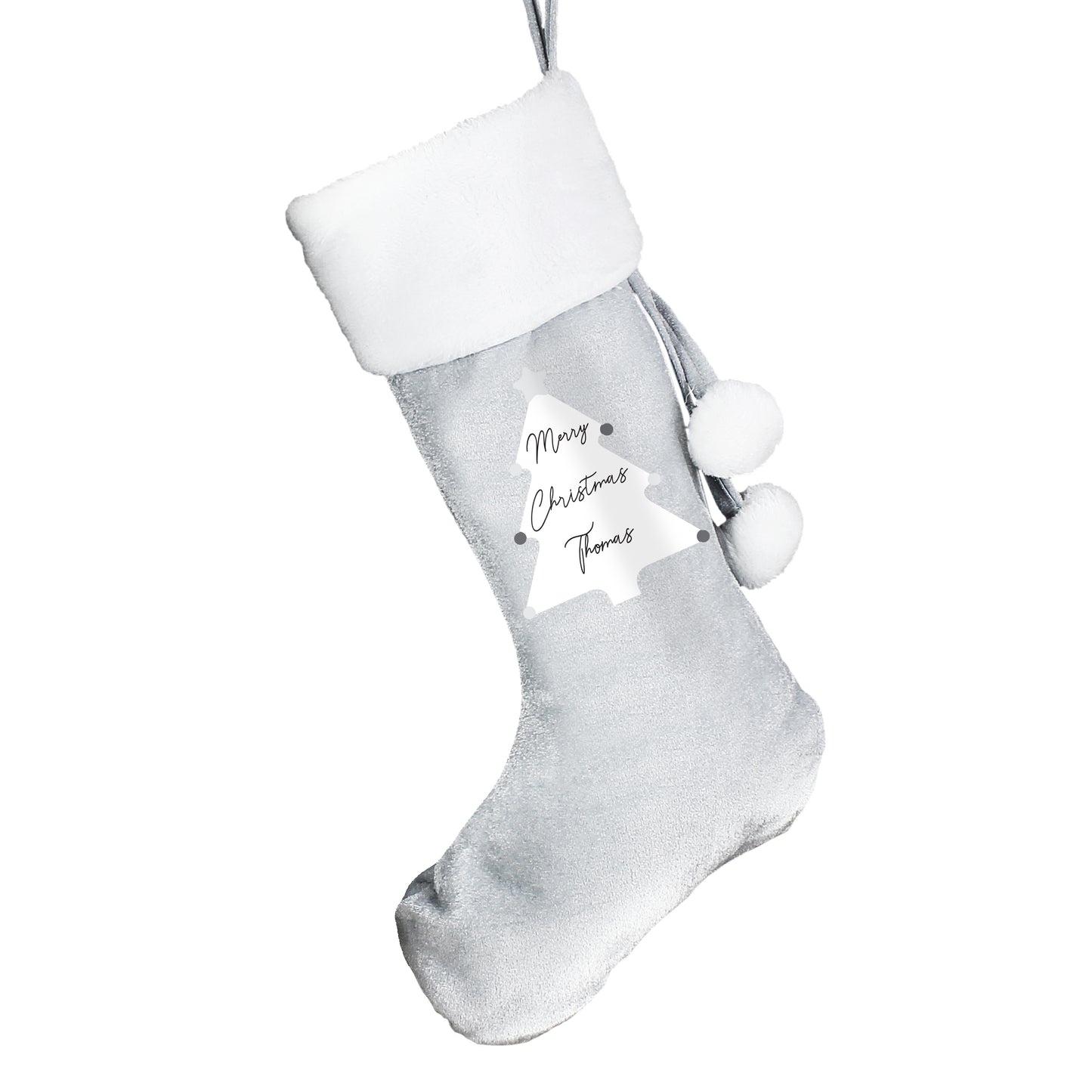 Personalised Christmas Tree Luxury Silver Grey Stocking