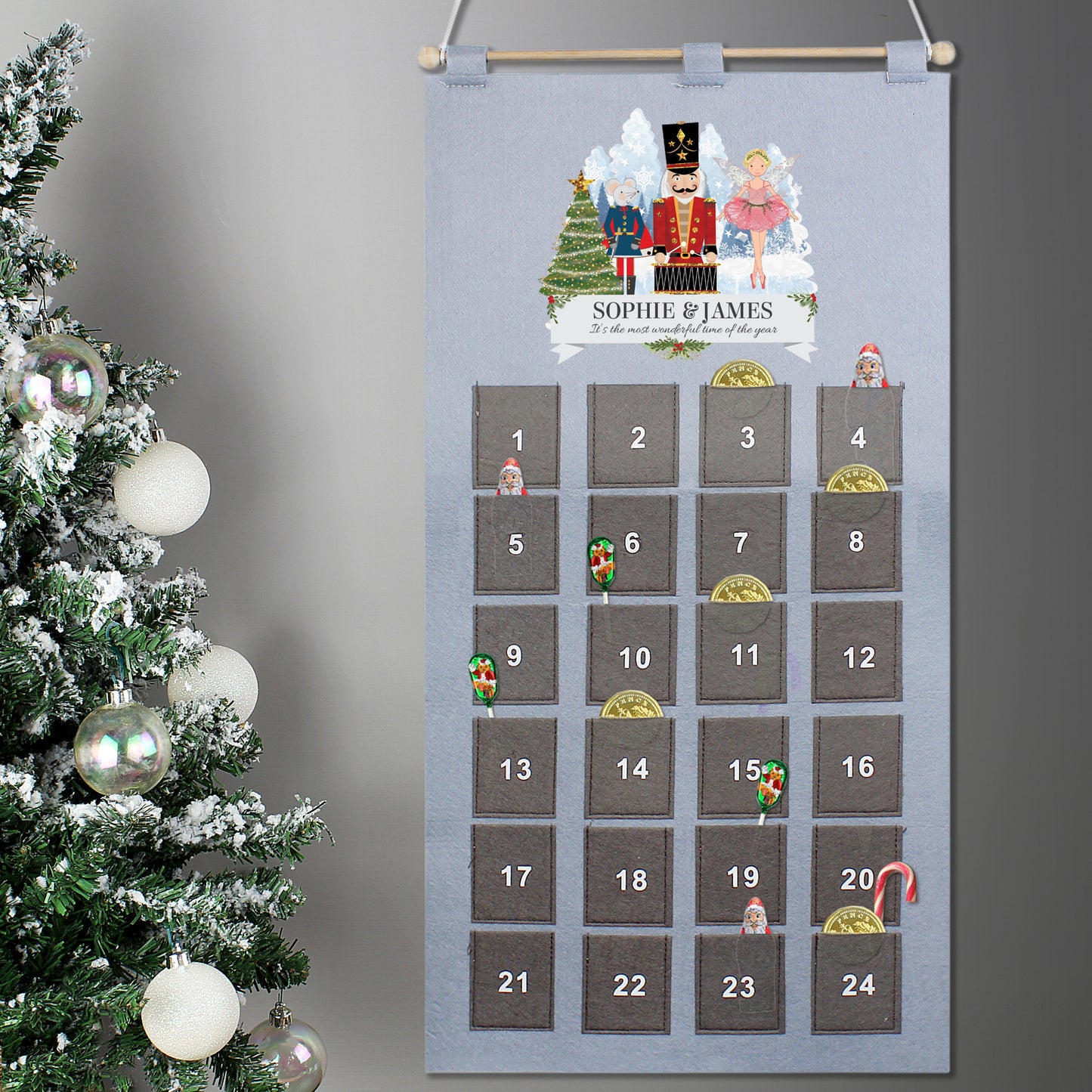 Personalised Nutcracker Advent Calendar In Silver Grey