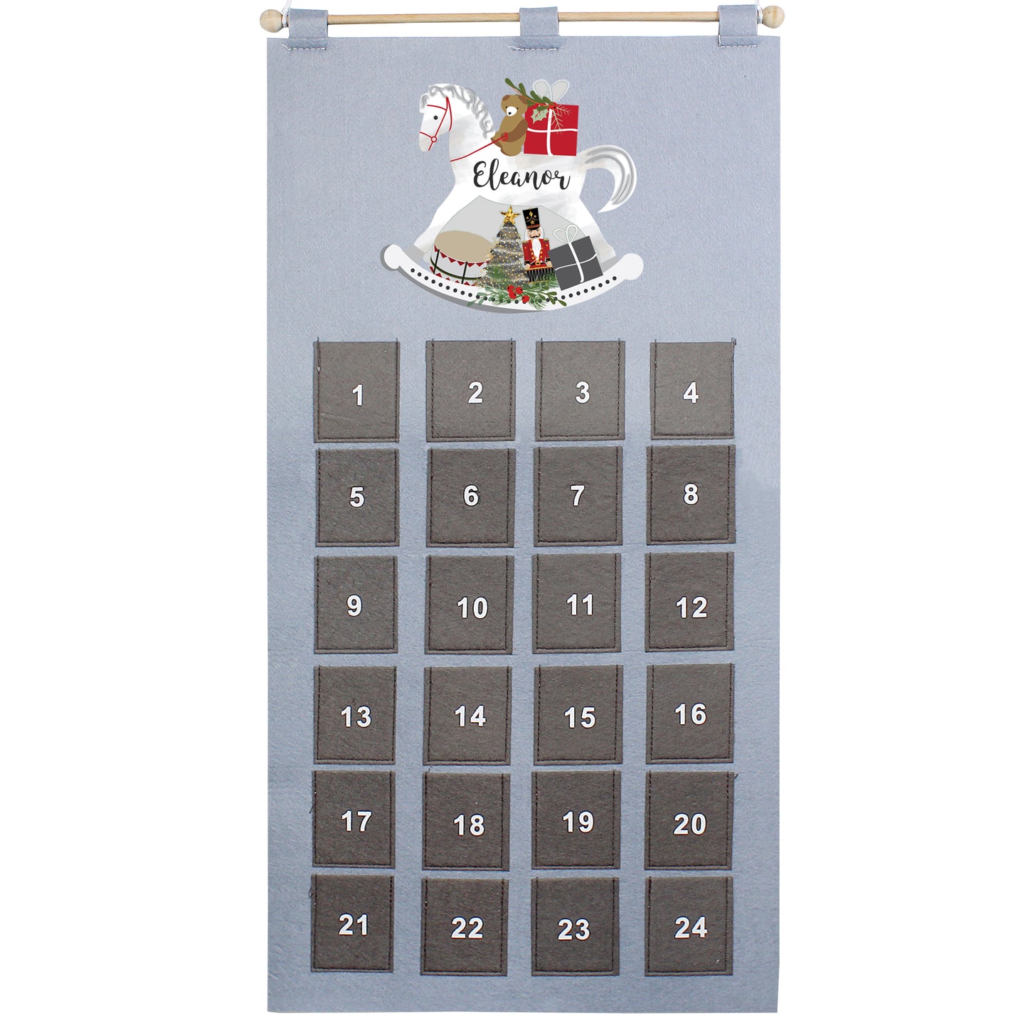 Personalised Rocking Horse Advent Calendar In Silver Grey