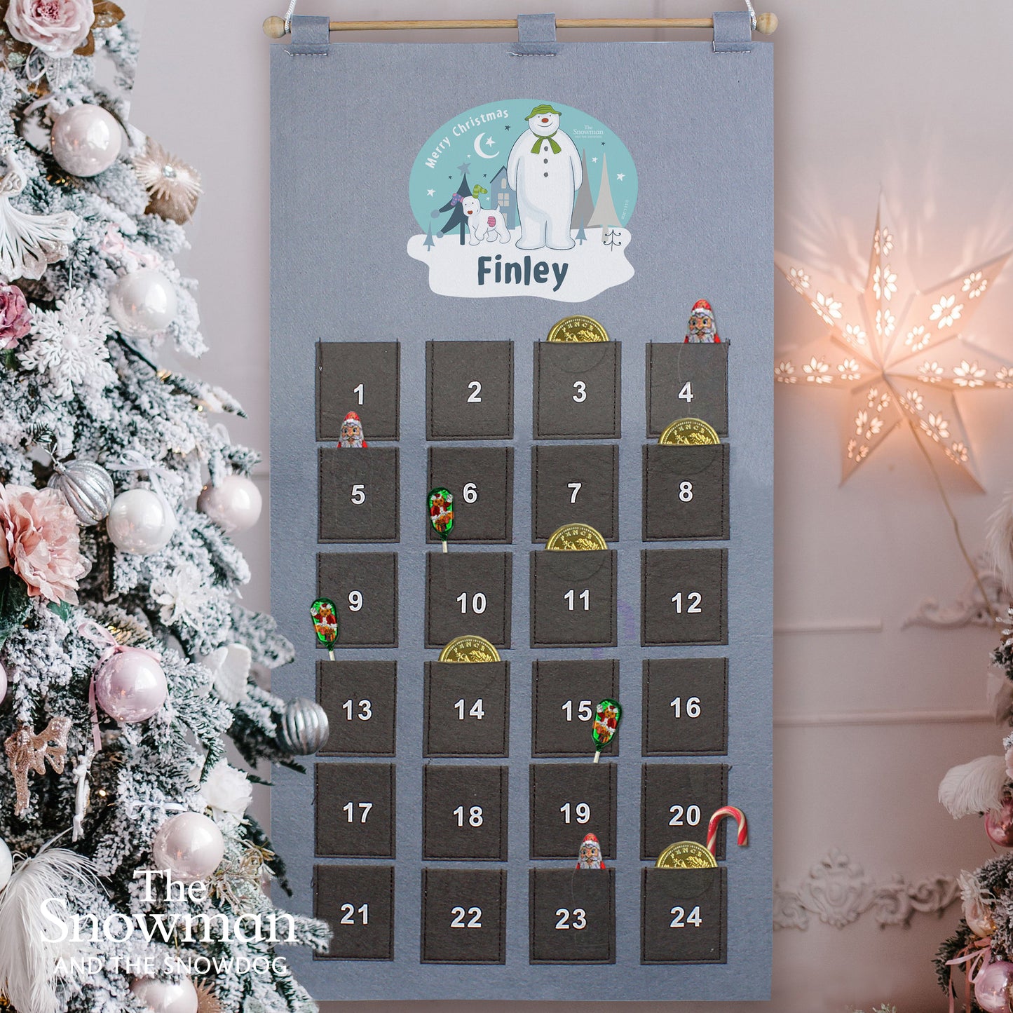 Personalised The Snowman and the Snowdog Advent Calendar In Silver Grey