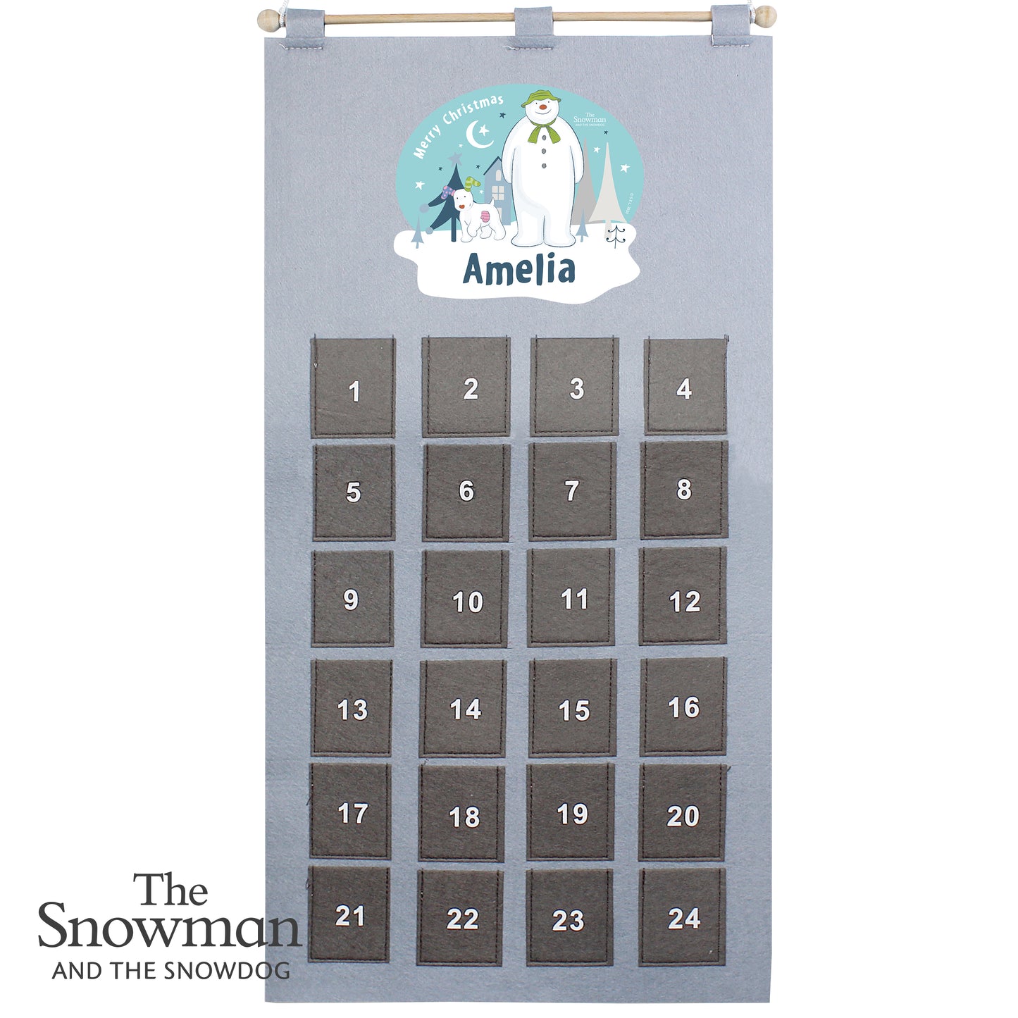 Personalised The Snowman and the Snowdog Advent Calendar In Silver Grey