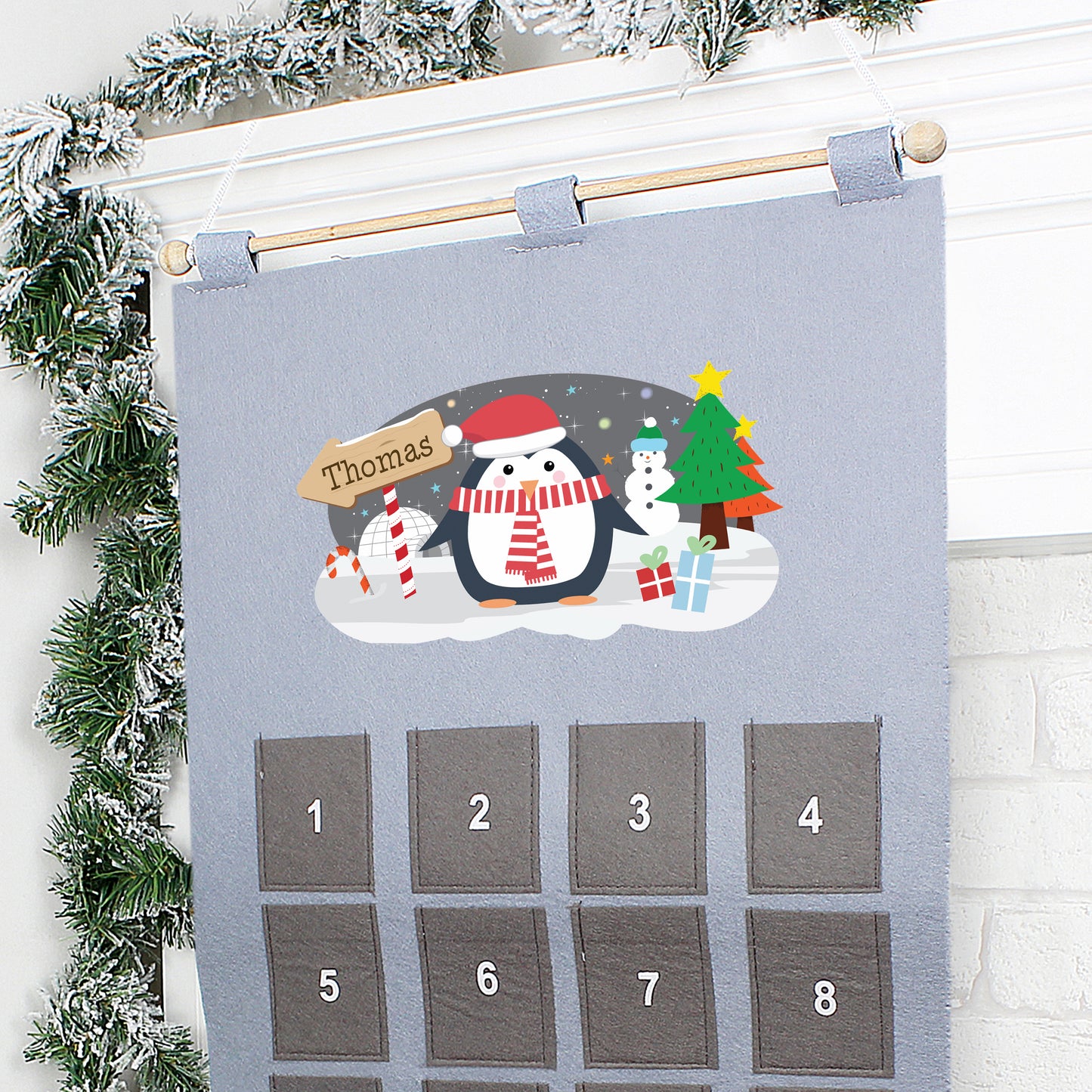 Personalised Christmas Penguin Advent Calendar In Silver Grey