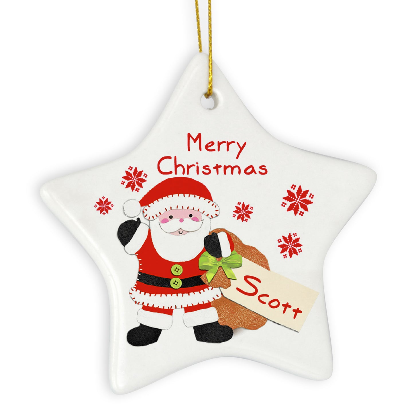 Personalised Felt Stitch Santa Ceramic Star Decoration