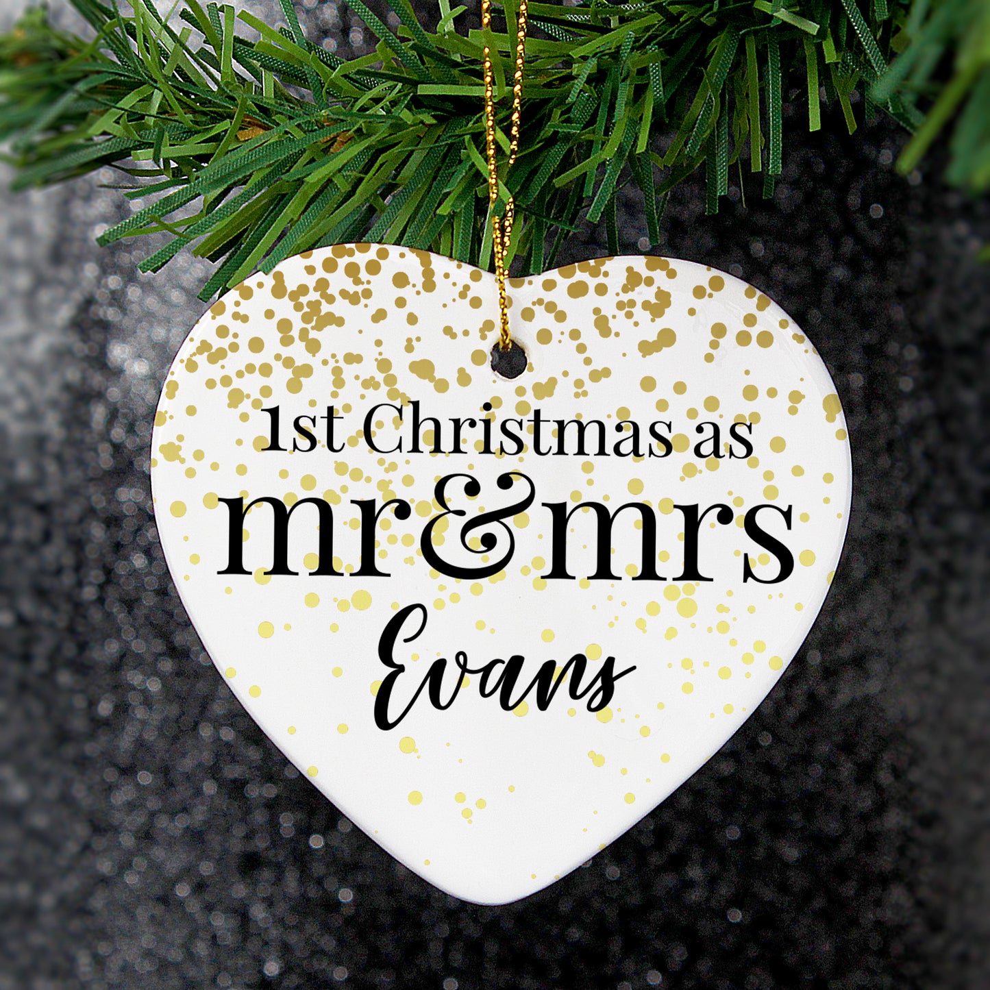 Personalised Mr and Mrs 1st Christmas Ceramic Heart Decoration