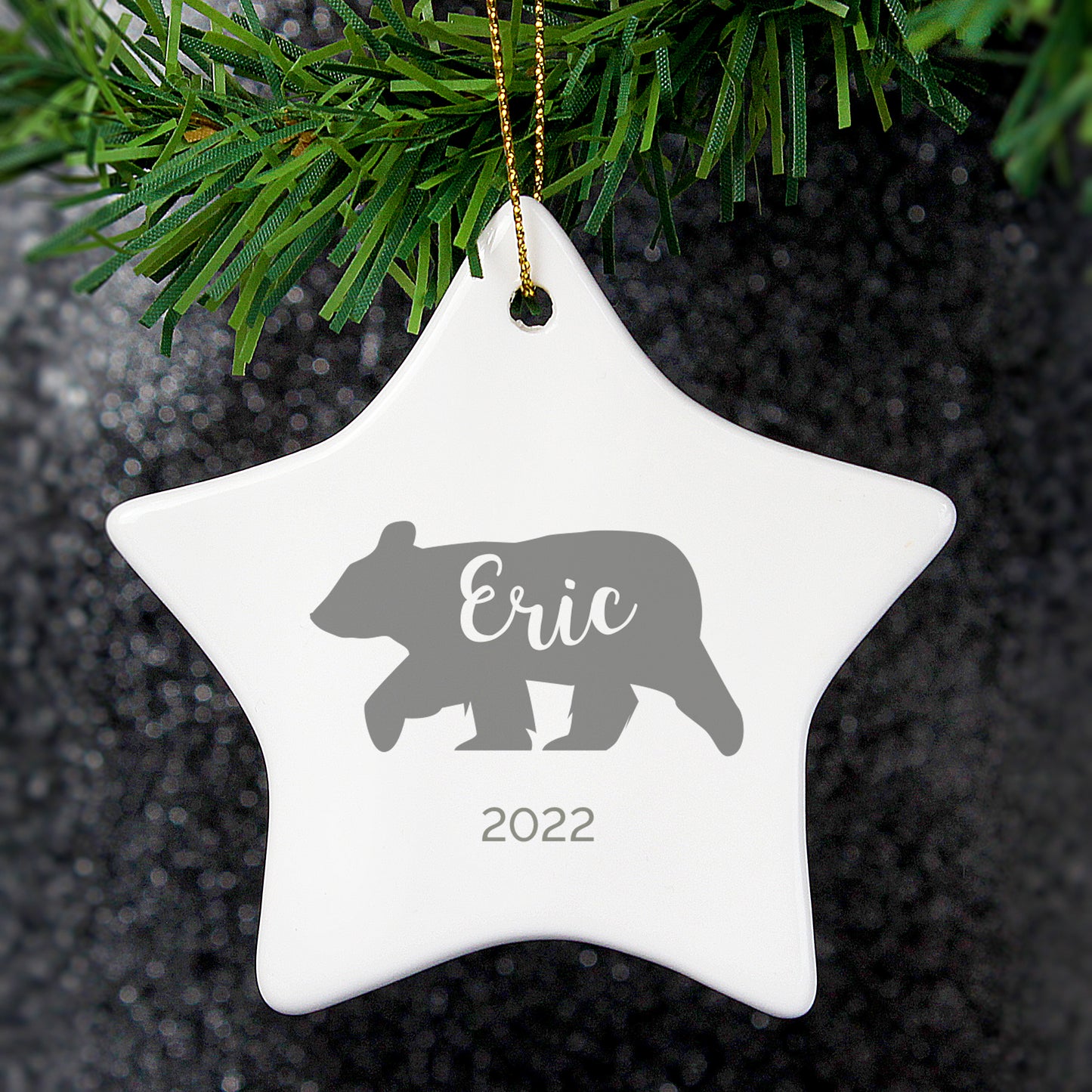 Personalised Polar Bear Ceramic Star Decoration