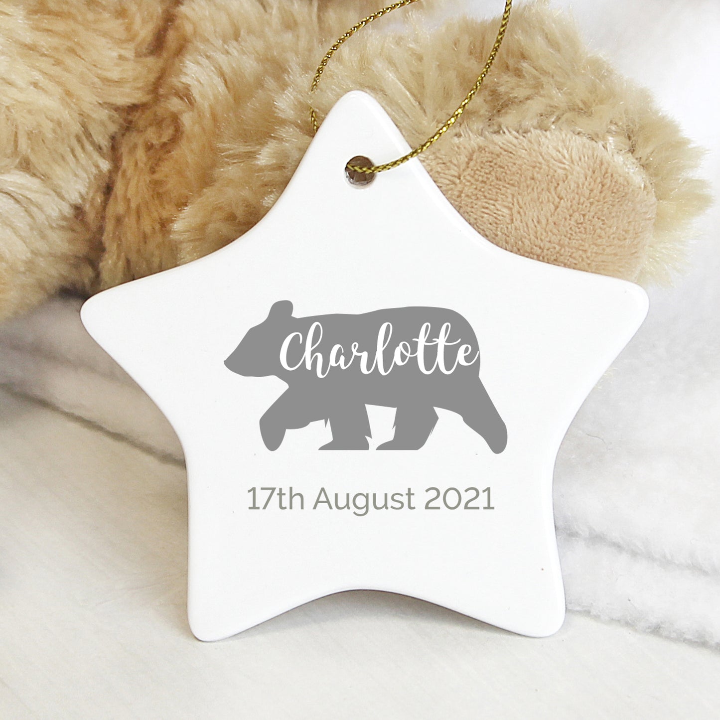 Personalised Polar Bear Ceramic Star Decoration