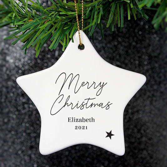 Personalised Free Text Ceramic Star Decoration