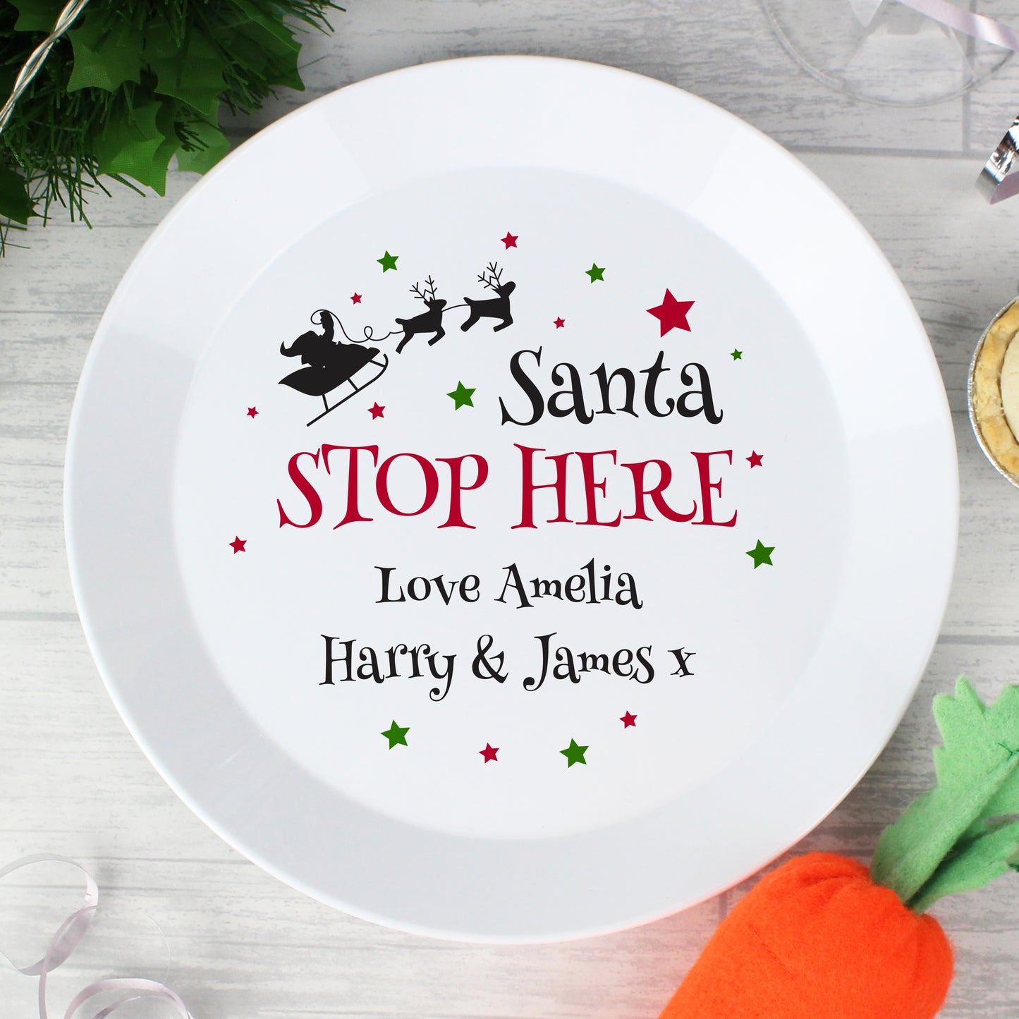 Personalised Santa Stop Here Plastic Plate