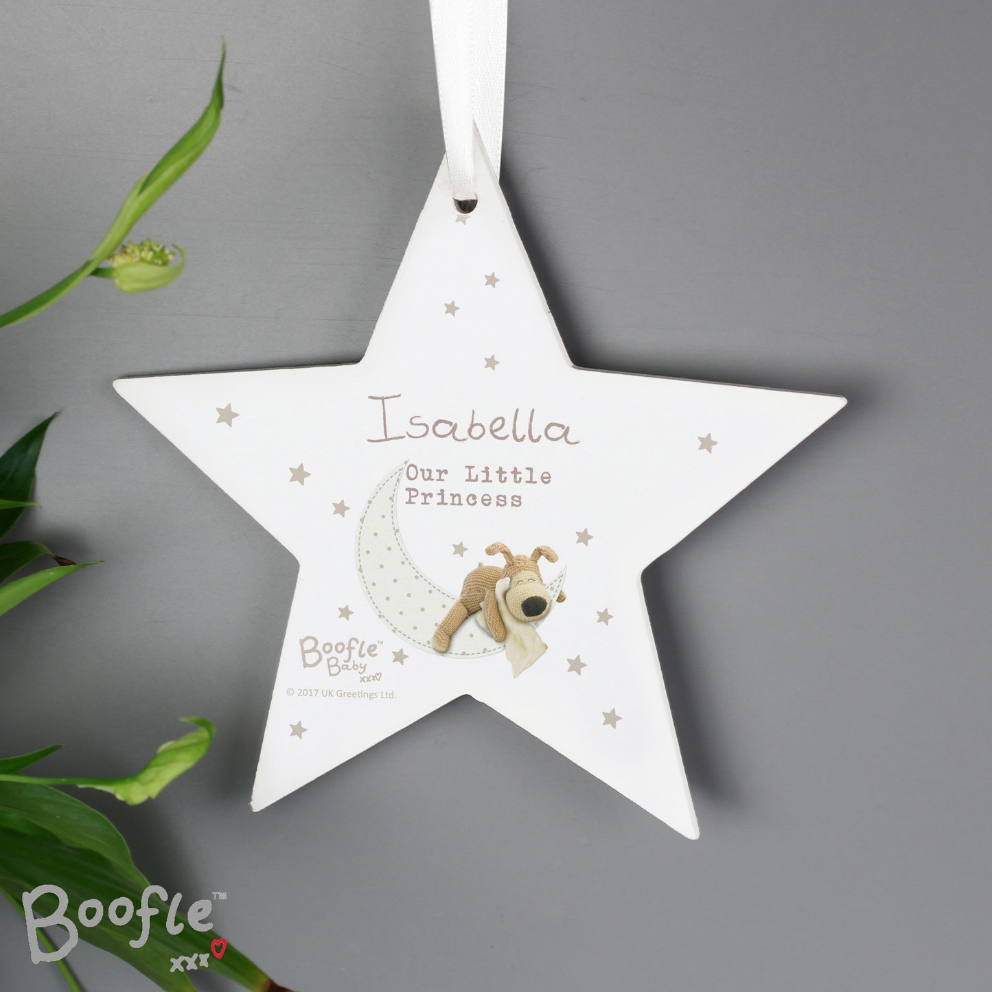 Personalised Boofle Baby Wooden Star Decoration