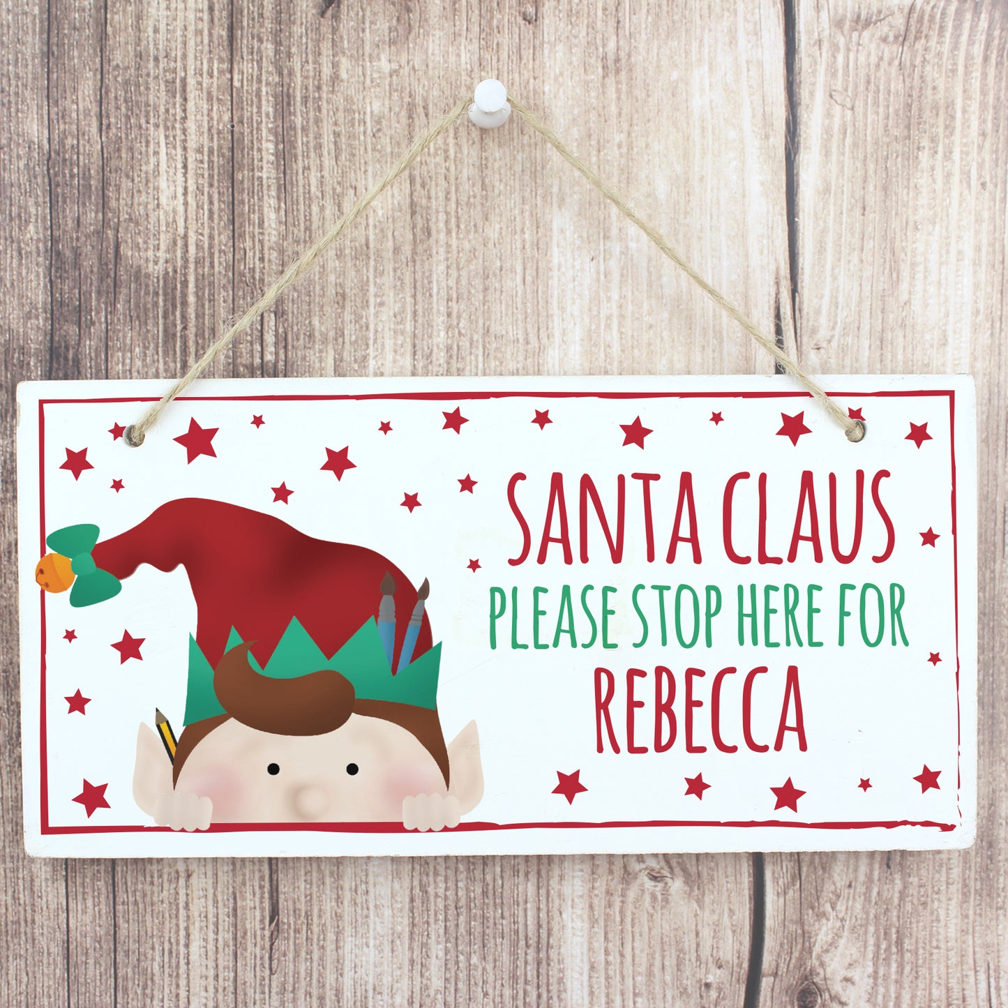 Personalised Christmas Elf Wooden Sign