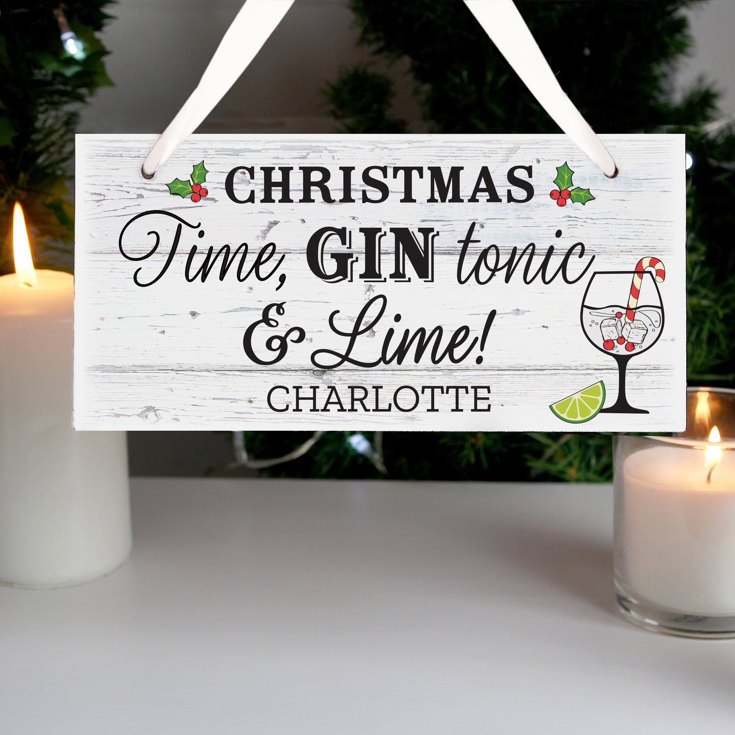 Personalised Christmas Gin Wooden Sign