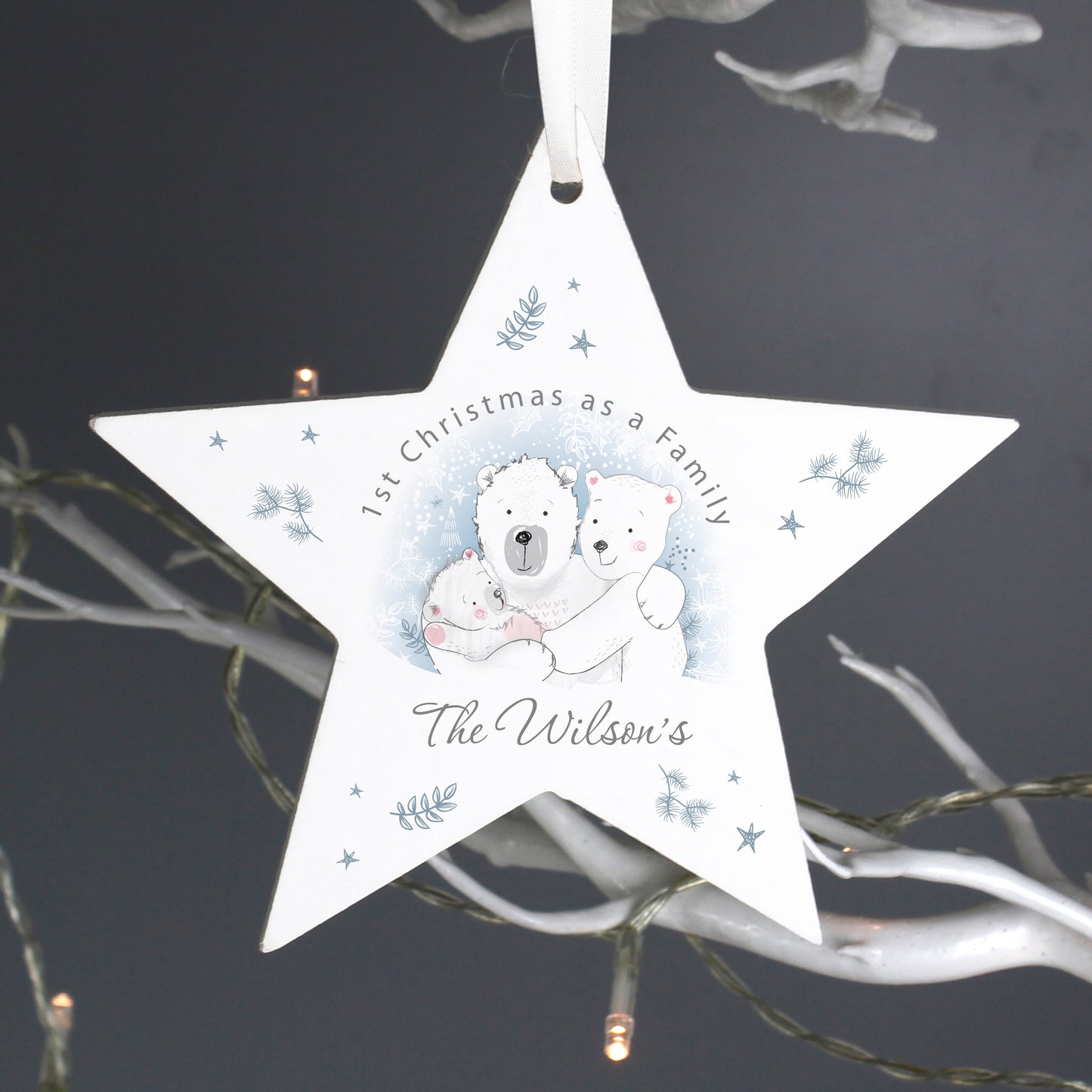 Personalised 1st Christmas as a Family Wooden Star Decoration