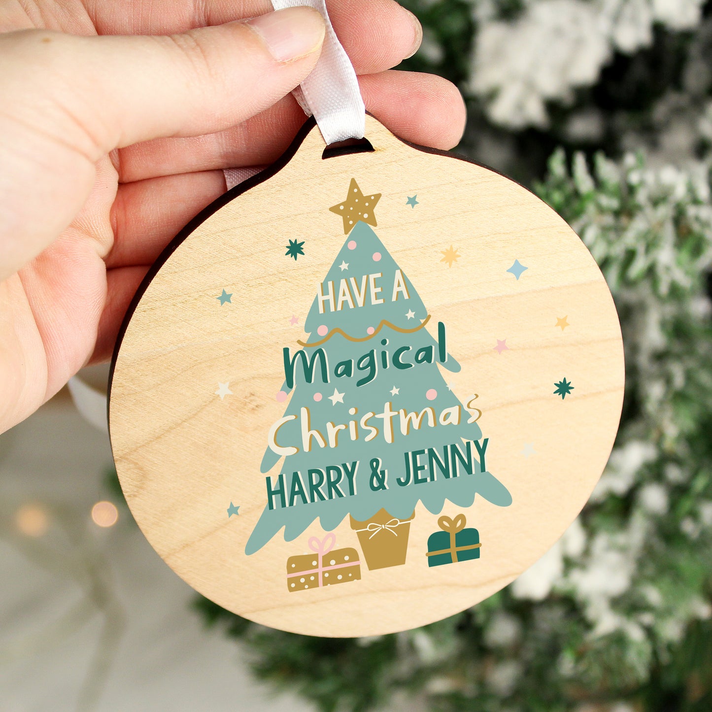 Personalised Christmas Tree Round Wooden Decoration