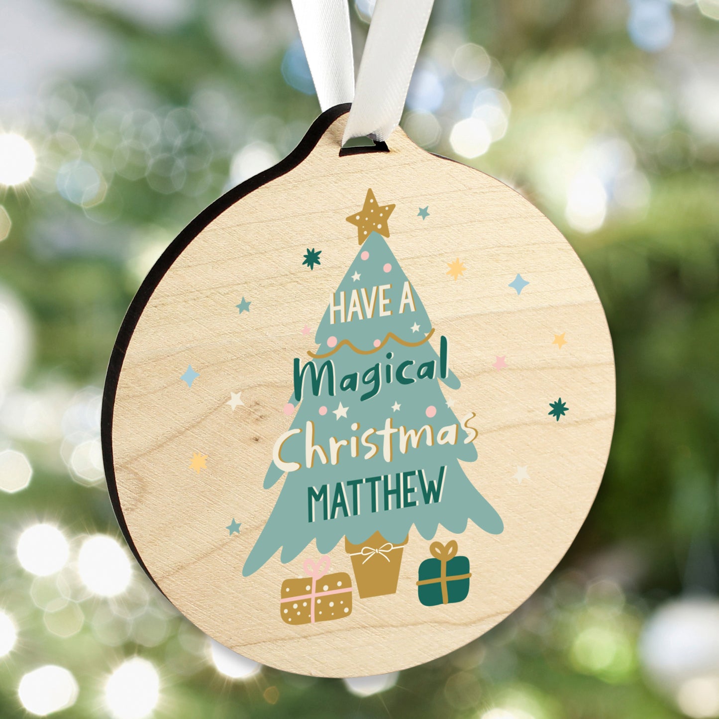 Personalised Christmas Tree Round Wooden Decoration