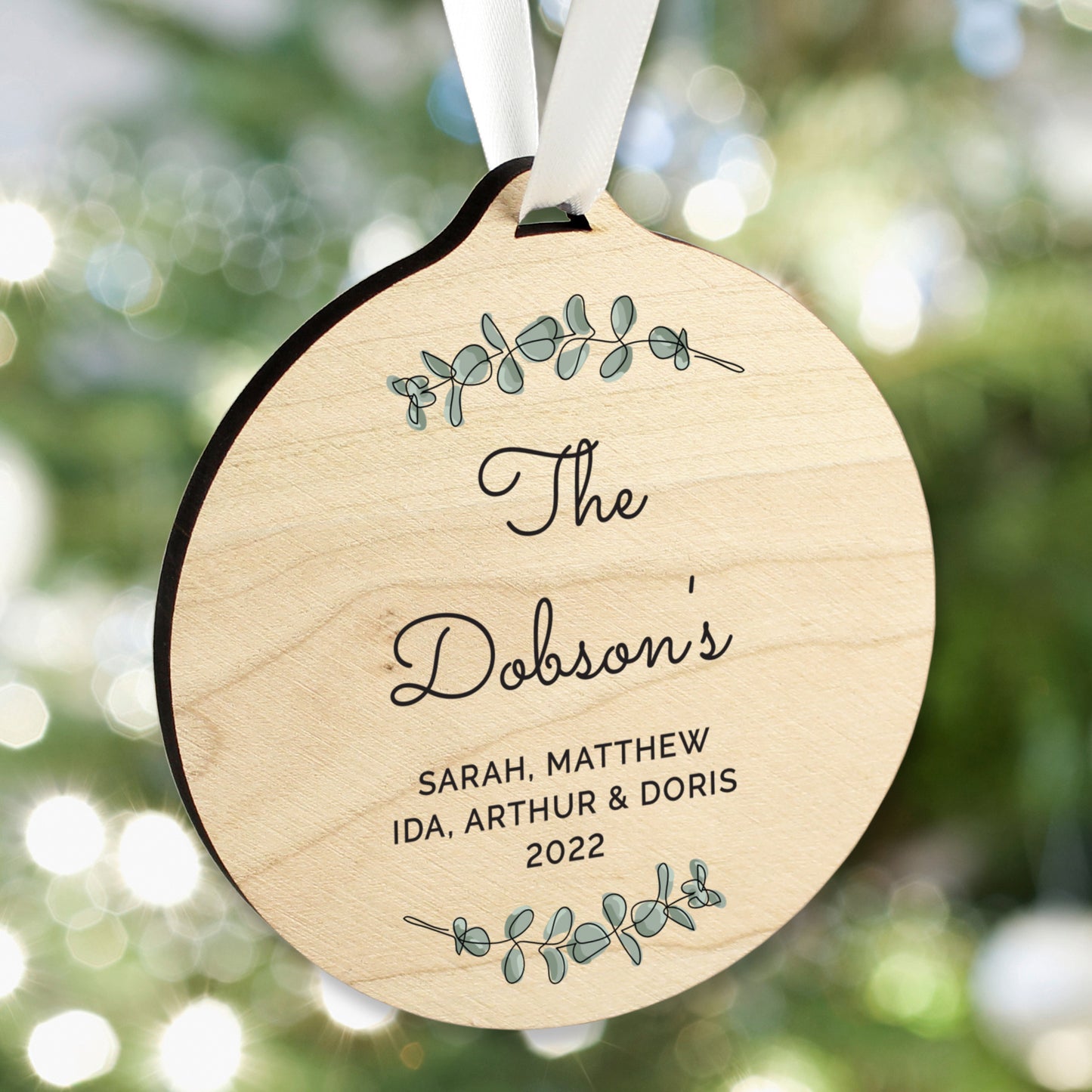 Personalised Botanical Round Wooden Decoration