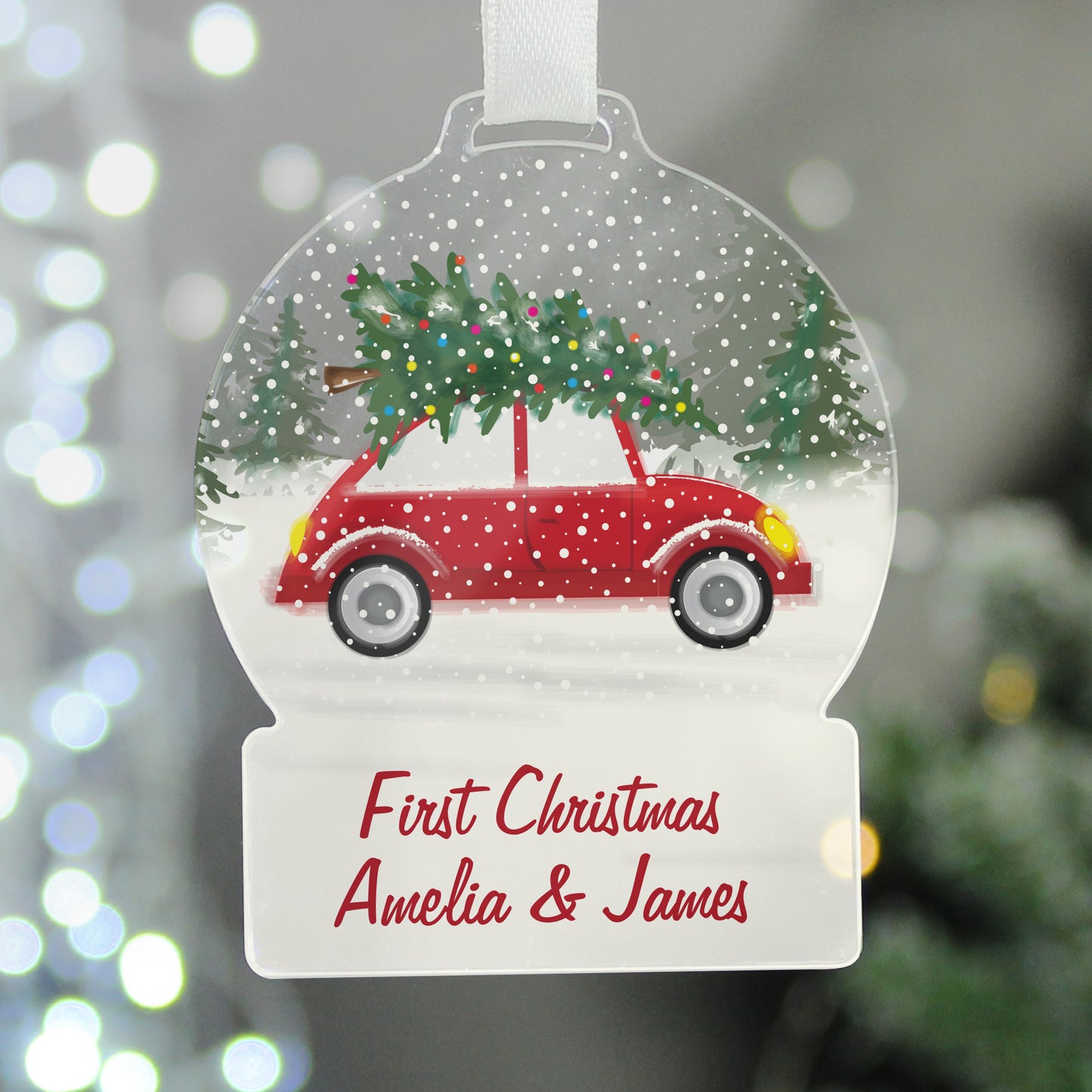 Personalised Driving Home For Christmas Acrylic Snowglobe Decoration