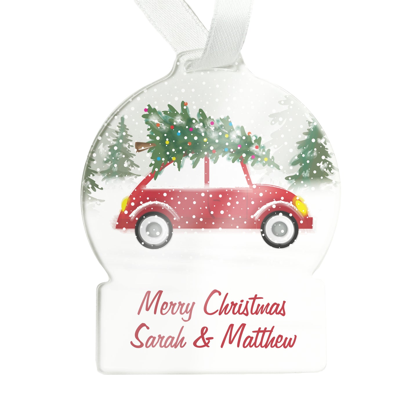 Personalised Driving Home For Christmas Acrylic Snowglobe Decoration